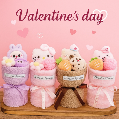 Peluche flor decorativa modelo CQ-3000 con personajes kawaii, perfecto para regalo, arreglos y detalles especiales. Venta por mayoreo