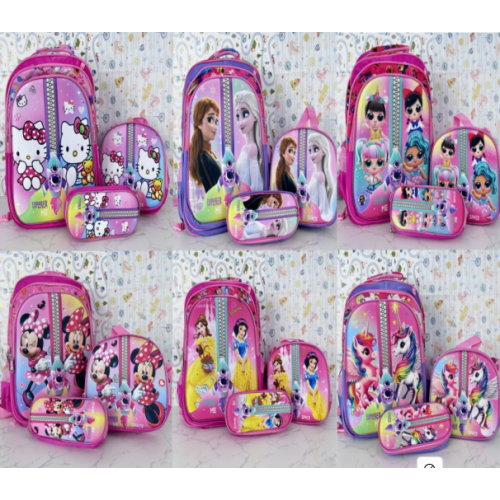 Combo de mochilas para niños con luz, ,Mochila +  Lonchera + lapicera de 1  compartimiento. 6 modelos surtidos BAG331