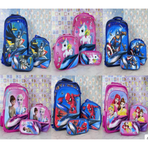 Combo de mochilas para niños con luz, Mochila +  Lonchera + lapicera de 1  compartimiento. 6  modelos surtidos BAG334