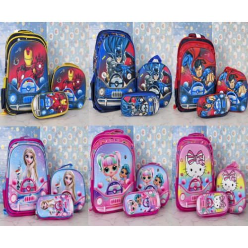Combo de mochilas para niños con luz, Mochila +  Lonchera + lapicera de 1  compartimiento. 6  modelos surtidos BAG335