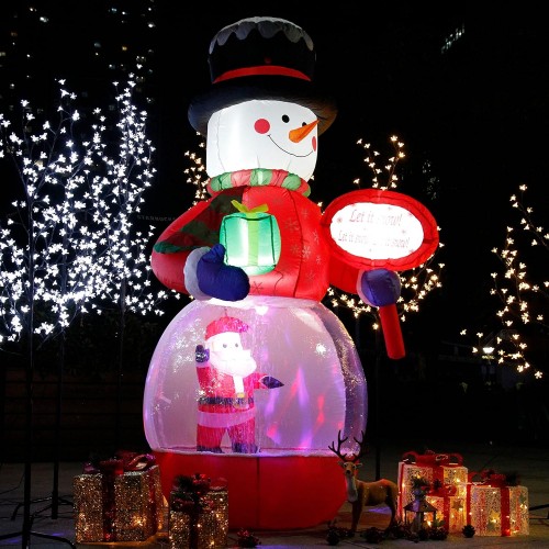 Muñeco de nieve y Santa Claus inflable de navidad LED 2.4mts D-21012