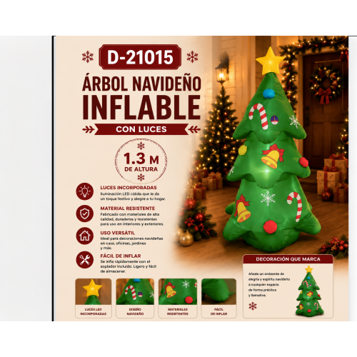 Árbol Navideño Inflable D-21015 de 1.3 m con Luces LED Integradas para Exterior e Interior Árbol Navideño Inflable D-21015 de 1.3 m con Luces LED Integradas para Exterior e Interior