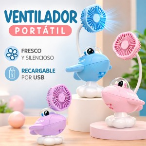 Ventilador Portátil Avión Cartoon con Luz y USB Venta por Mayoreo D-21426