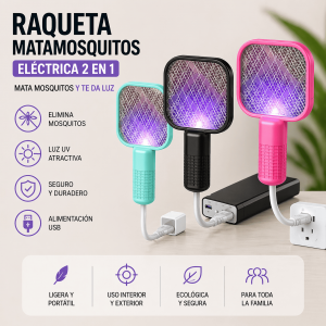 Mini Raqueta Matamosquitos Eléctrica USB 2 en 1 con Luz UV por Mayoreo