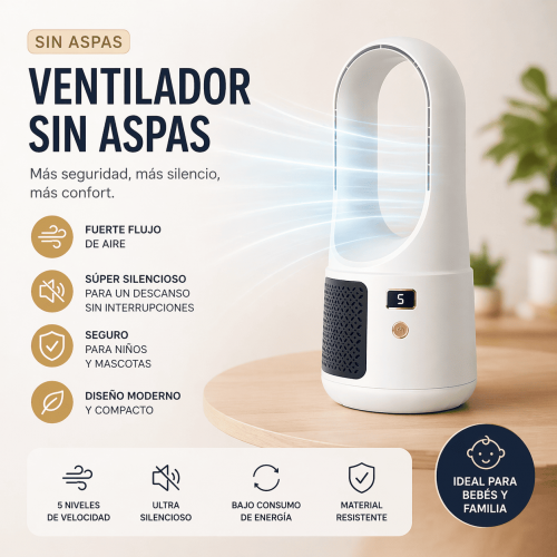 Ventilador Sin Aspas con Pantalla LED y Purificador de Aire Integrado, Diseño Moderno y Silencios, Mayoreo