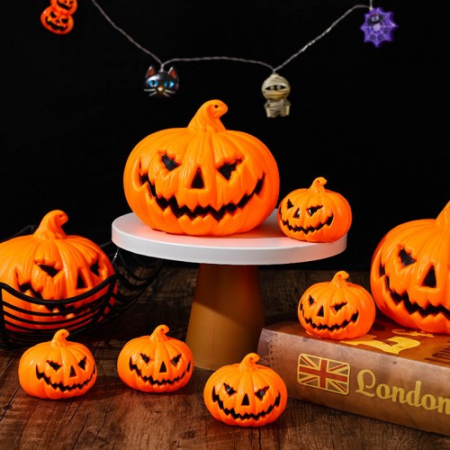Set de calabazas decorativas halloween en distintos tamaños, ideales para ambientación de fiestas, escaparates y mesas temáticas, modelo D-21637, venta por mayoreo