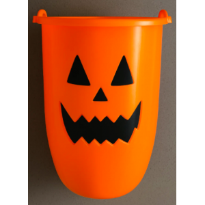 Cubetas halloween con caritas surtidas en diseño de calabaza, ideales para dulces o decoración infantil, modelo Pumpkin Bucket MONSTERINO, venta por mayoreo