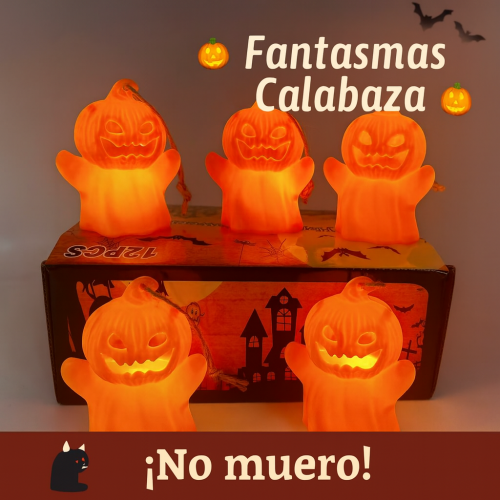 Figura decorativa de halloween tipo fantasma con forma de calabaza y luz led, ideal para decorar fiestas, ventanas o repisas, modelo D-21646, venta por mayoreo