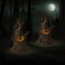 Figura decorativa de halloween con forma de árbol tenebroso, diseño de lápida y ojos iluminados, ideal para ambientación de mesas, vitrinas o fiestas, modelo D-21647, venta por mayoreo