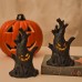 Figura decorativa de halloween con forma de árbol tenebroso, diseño de lápida y ojos iluminados, ideal para ambientación de mesas, vitrinas o fiestas, modelo D-21647, venta por mayoreo