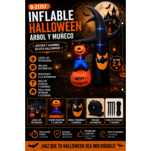 Inflable Halloween Árbol y Muñeco con Luces LED 2.4 m para Exterior e Interior D-21757