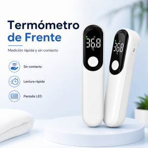 Termómetro infrarrojo de frente con medición sin contacto, lectura rápida y pantalla LED. (Usa dos baterias AAA no incluidas) Venta por mayoreo 