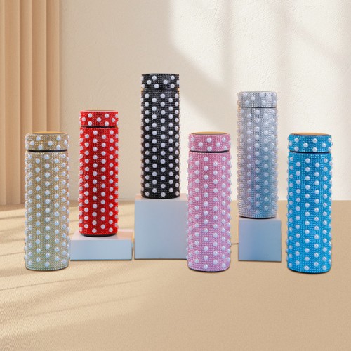 Termo de acero inoxidable 500 ml con diseño exclusivo de pedrería brillante. Mantiene tus bebidas frías o calientes por más tiempo VENTA AL POR MAYOR  D-6789
