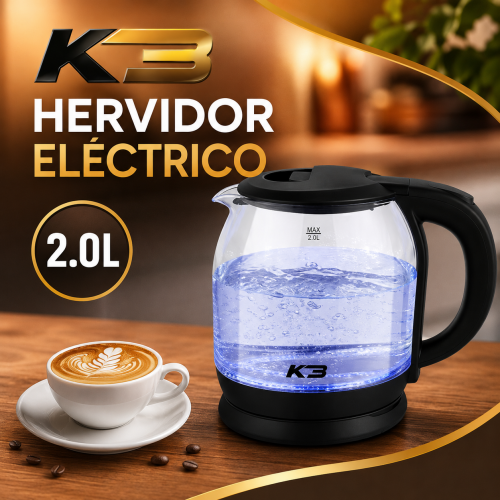 Hervidor eléctrico de vidrio 2.0 L, ideal para calentar agua y preparar bebidas calientes. Venta por mayoreo