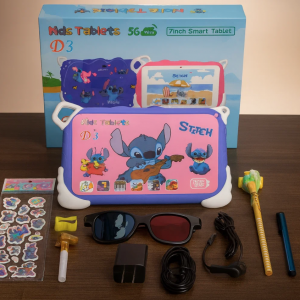 Tablet Kids Stitch con Android 13 actualizable y memoria de 250GB. 5 modelos infantiles. Incluye cargador, audífonos, lápiz inteligente para Android, stickers y lentes 3D. Ideal para aprendizaje, juegos. Venta por mayoreo 