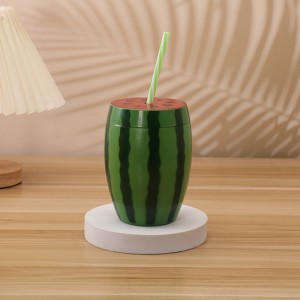 vaso sandía con popote reutilizable, diseño realista, ideal para bebidas frías y fiestas, venta por mayoreo DA-15976