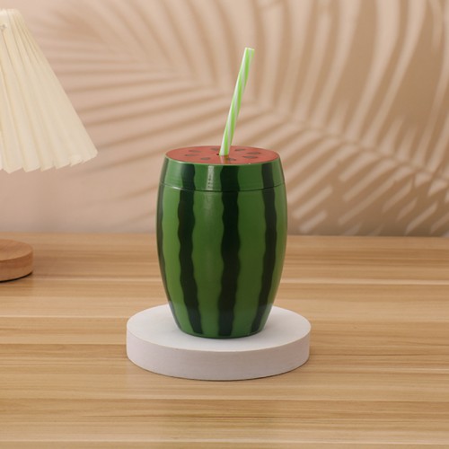 vaso sandía con popote reutilizable, diseño realista, ideal para bebidas frías y fiestas, venta por mayoreo DA-15976