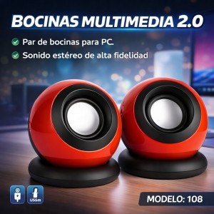 Bocinas Multimedia 2.0 para PC Diseño Esférico Venta por Mayoreo DNX-5201