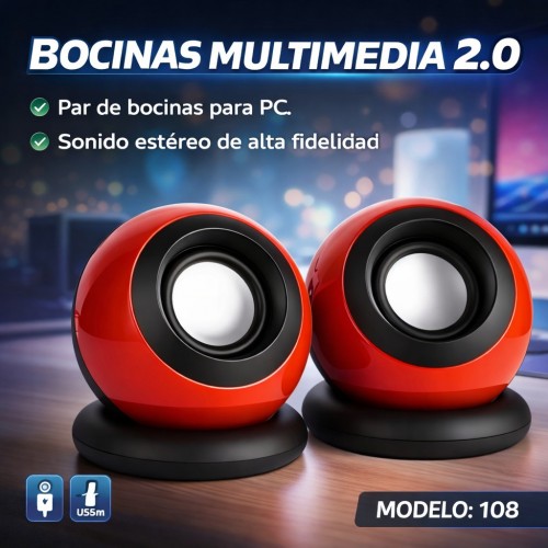 Bocinas Multimedia 2.0 para PC Diseño Esférico Venta por Mayoreo DNX-5201