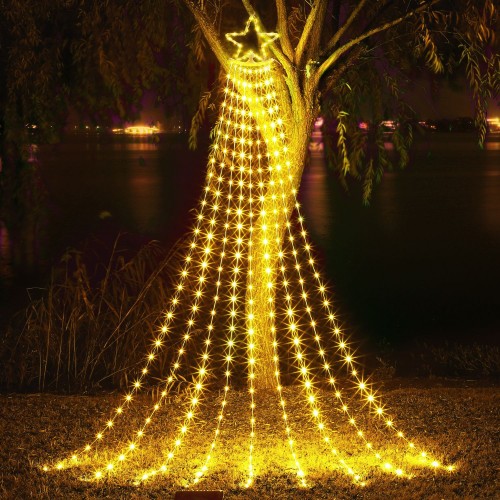 Cascada de pentagrama, estrella de Navidad, luz decorativa 2m de largo, 193 luces LED DP-10126