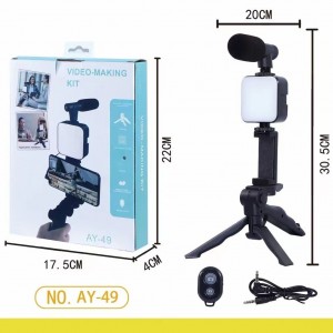 Soporte para celular con luz LED de relleno modelo AY-49, ideal para grabación de videos, transmisiones en vivo, videollamadas y creación de contenido, Modelo ay-49. Venta por mayoreo  DP-10273