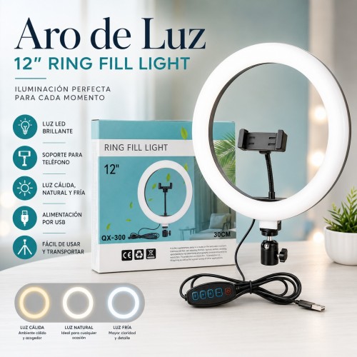 Aro de luz de iluminación de 12 pulgadas con soporte para celular. Venta al por mayor Aro de luz de iluminación de 12 pulgadas con soporte para celular. Venta al por mayor