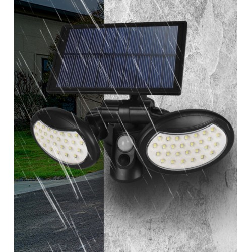 Lámpara de pared con sensor solar 56LED, doble cabezal, iluminación de 360 ​​grados, patio, ahorro de energía, colgante de pared