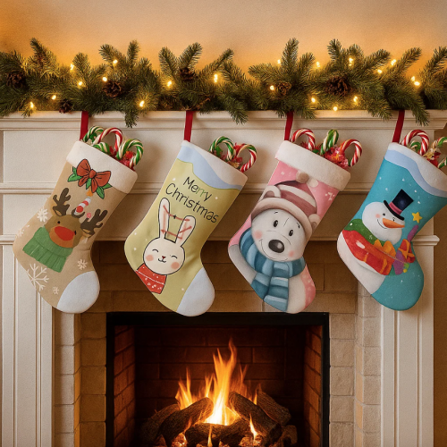Dulcero de bota navideña, decorativas con diseños variados infantiles navideños. Ideales para colgar en chimeneas, paredes, puertas o colocar regalos y dulces