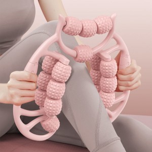 Masajeador corporal manual de 8 ruedas ideal para cuello, espalda y relajación. Diseño práctico y portátil. Venta por mayoreo