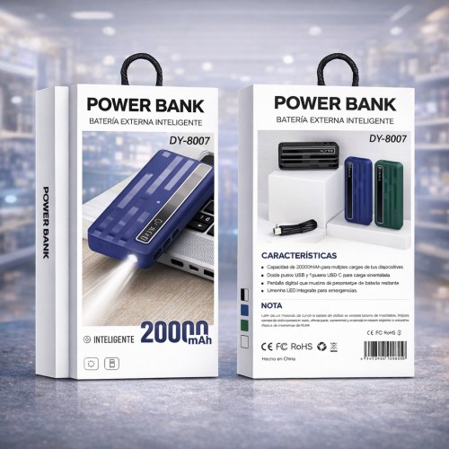 Power Bank 20000mAh con Linterna LED y Pantalla Digital por Mayoreo - DY-8007