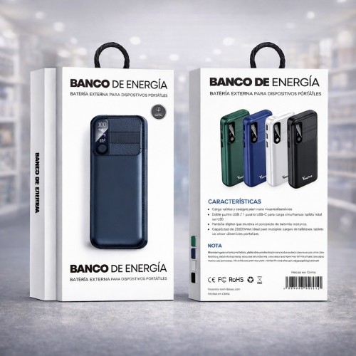 Power Bank 20000mAh con Pantalla Digital Carga Rápida por Mayoreo - DY-8044