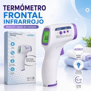 Termómetro frontal infrarrojo con pantalla  y medición sin contacto. Venta por mayoreo