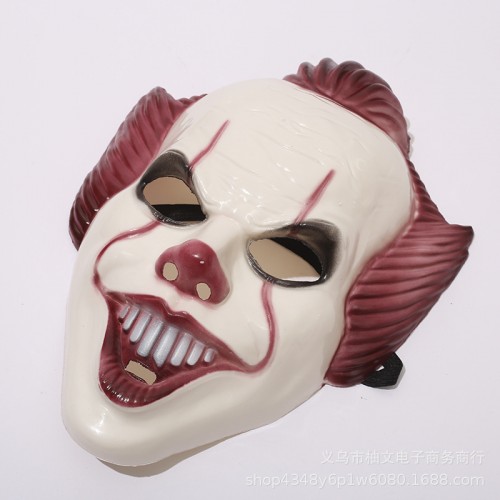 Máscara de payaso terrorífica tipo pennywise para halloween, fabricada en plástico resistente con liga elástica, modelo EHX-10191, venta por mayoreo