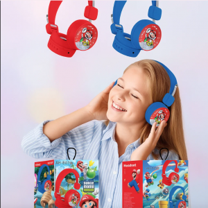 Audífonos con diseño temático de Super Mario, en colores rojo, azul. Venta por mayoreo EJ-01130