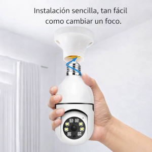 Cámara de vigilancia tipo Foco 360° WiFi, giro automático seguridad para hogar y negocios EKQ-30101
