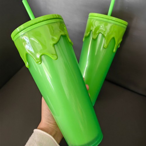 Vaso con popote verde fluorescente que brilla en la oscuridad ER1204