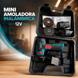 Mini amoladora inalámbrica 2 pilas 12V con estuche y accesorios, ideal para tareas de taller. Venta por mayoreo