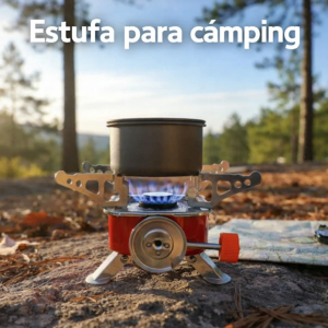 Estufa portátil ideal para camping y exteriores. Diseño compacto y práctico para cocinar en viajes o excursiones. No incluye gas. Venta por mayoreo