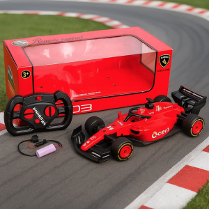 Carro F1 RC escala 1/16 modelo FA23B con efecto de humo, control remoto y batería recargable. Diseño deportivo, ideal para niños y coleccionistas. Venta por mayoreo
