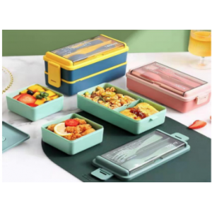 Fiambrera bento de 1400 ml con doble capa, compartimentos separados y diseño apto para microondas- Por mayoreo 