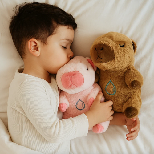 Peluche Capibara Relajante con efecto de respiración FM-000006, suave antiestrés 25×14 cm ideal para dormir, relajación y ansiedad. Venta por mayoreo