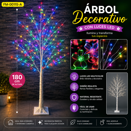 Árbol decorativo de 180 cm con luces LED multicolor. Venta por mayoreo Árbol decorativo de 180 cm con luces LED multicolor. Venta por mayoreo