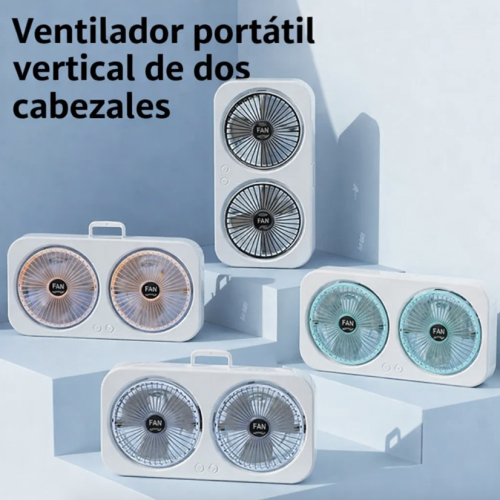 Ventilador portátil vertical de doble cabezal ideal para refrescar espacios personales en hogar u oficina. Diseño moderno y funcional. Venta por mayoreo FS-1145
