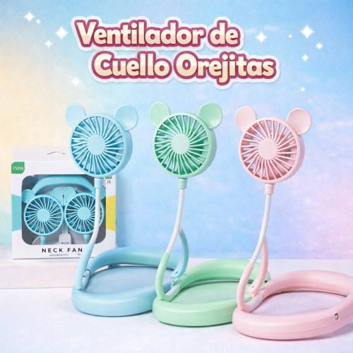 Ventilador de cuello pórtatil USB rosa, amarillo, azul y verdeMayoreo FS317