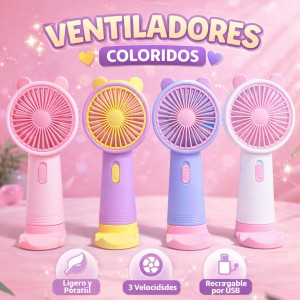 Ventilador de Mano Portátil Recargable con Base y Diseño de Osito por Mayoreo FS333