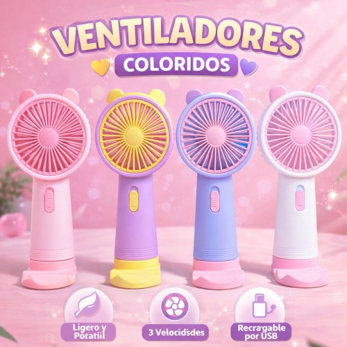Ventilador de Mano Portátil Recargable con Base y Diseño de Osito por Mayoreo FS333