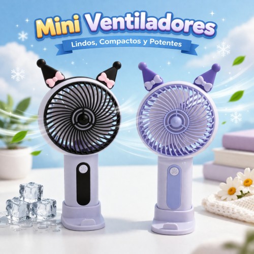 Ventilador portátil silencioso pequeño de diseños animados con soporte para teléfono móvil recargable, por Mayoreo FS341