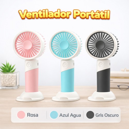 Ventilador Portátil Recargable de Mano con Base 3 Colores por Mayoreo FS343