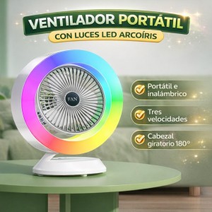 Ventilador Portátil de Escritorio con Luces LED Arcoíris Recargable Venta por Mayoreo FS351