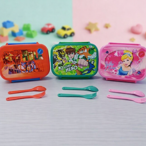 Lonchera Infantil Plástica con Cubiertos y Diseño de Personajes por Mayoreo FUT-LON